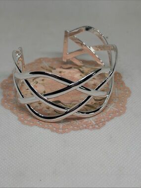 Sterling Silver Woven Pretzel Open Cuff Bracelet